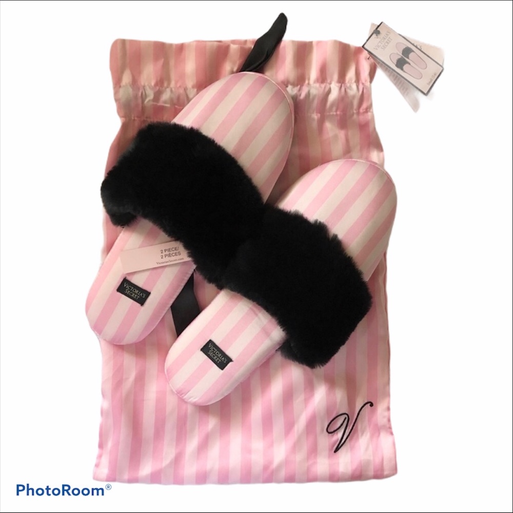 Victoria’s Secret Signature Satin Slippers Striped